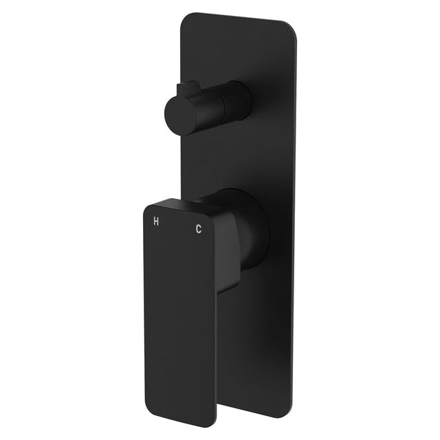 Fienza Tono Rectangular Plate Wall Mixer Diverter 233102B - Matte Black - Bathroom Wall Mixers