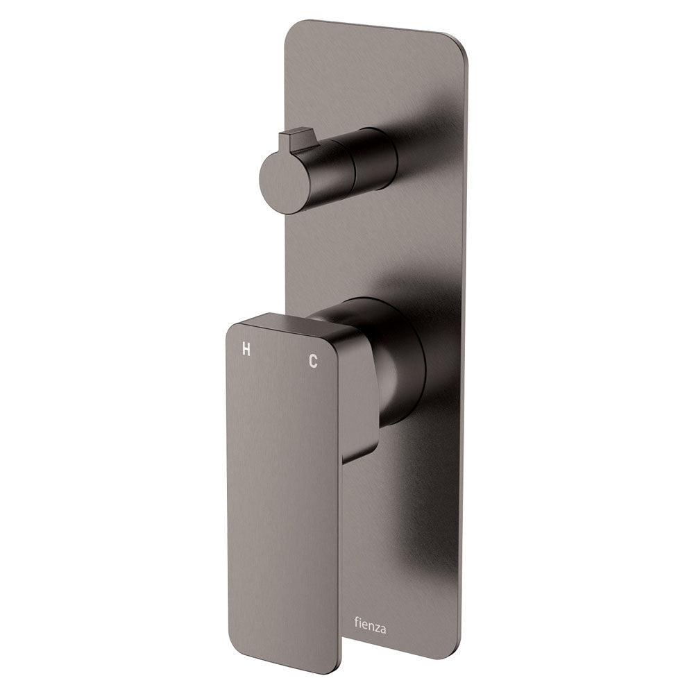 Fienza Tono Rectangular Plate Wall Mixer Diverter 233102GM - Gun Metal - Bathroom Wall Mixers