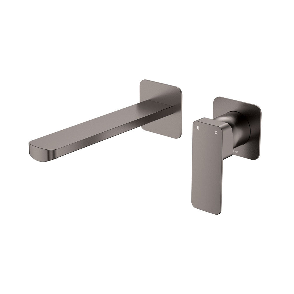Fienza Tono Square Plates 200mm Outlet Basin/Bath Wall Mixer Set 233104GM-200 - Gun Metal - Bathroom Wall Mixers