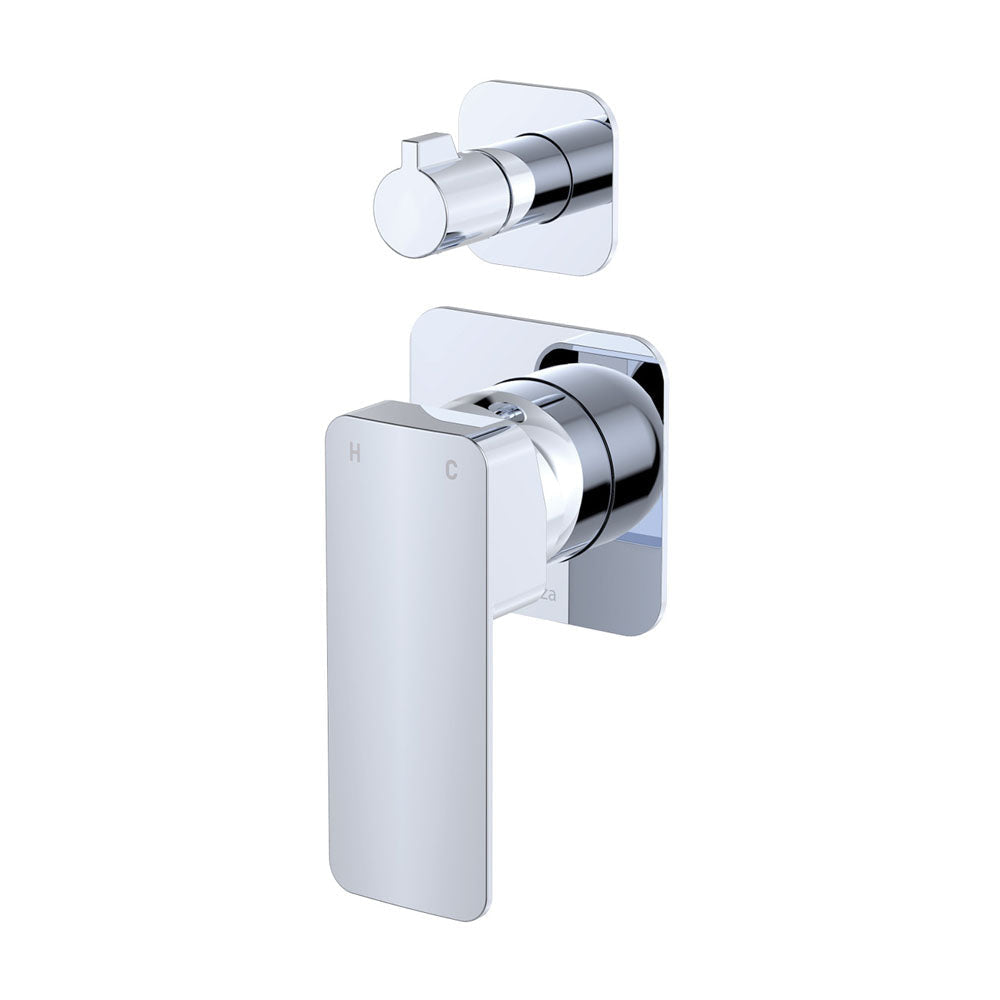 Fienza Tono Square Plates Wall Mixer Diverter 233102-4 - Chrome - Bathroom Wall Mixers