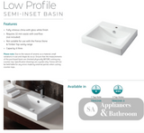 Fienza TR4034A Semi Inset 1 Tap Hole Ceramic Low Profile Basin White - Basins