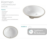 Fienza TR908 Undermount Ceramic Basin Karmen White - Basins
