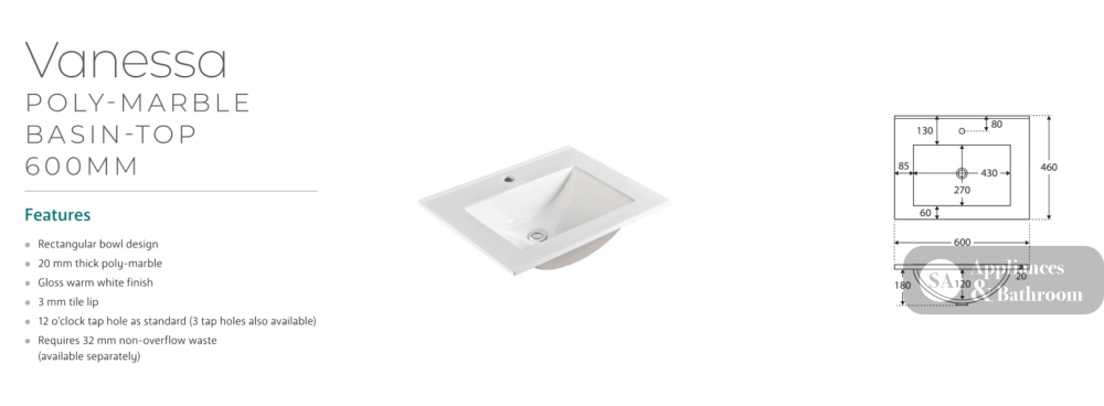 Fienza VAN60NKW Vanessa Unicab 600 Vanity on Kickboard Gloss White - Vanity Units