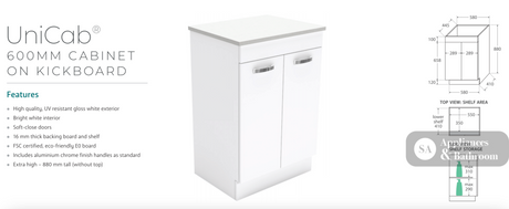 Fienza VAN60NKW Vanessa Unicab 600 Vanity on Kickboard Gloss White - Vanity Units