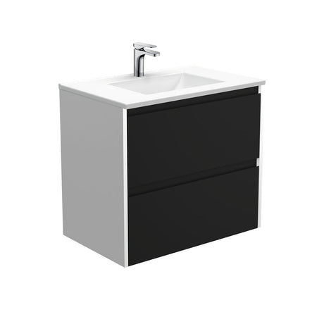 Fienza VAN75BBW Vanessa Amato 750 Satin Black Wall-Hung Vanity Satin White Panels - Vanity Units