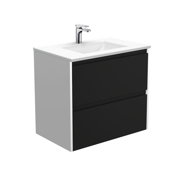 Fienza VAN75BBW Vanessa Amato 750 Satin Black Wall-Hung Vanity Satin White Panels - Vanity Units