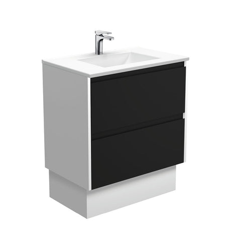 Fienza VAN75BBWK Vanessa Amato 750 Satin Black Vanity On Kickboard Satin White Panels - Vanity Units