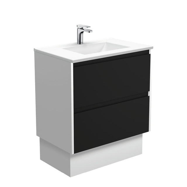Fienza VAN75BBWK Vanessa Amato 750 Satin Black Vanity On Kickboard Satin White Panels - Vanity Units