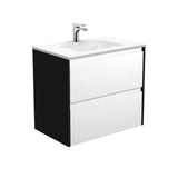 Fienza VAN75BWB Vanessa Amato 750 Satin White Wall-Hung Vanity Satin Black Panels - Vanity Units