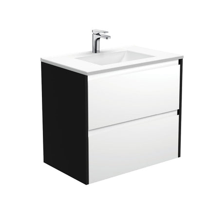 Fienza VAN75BWB Vanessa Amato 750 Satin White Wall-Hung Vanity Satin Black Panels - Vanity Units