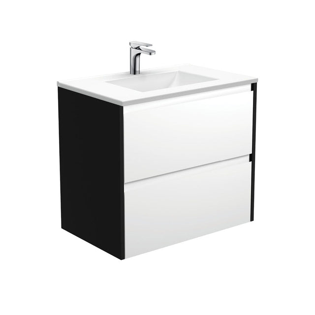 Fienza VAN75BWB Vanessa Amato 750 Satin White Wall-Hung Vanity Satin Black Panels - Vanity Units