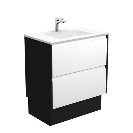 Fienza VAN75BWBK Vanessa Amato 750 Satin White Vanity On Kick Satin Black Panels - Vanity Units
