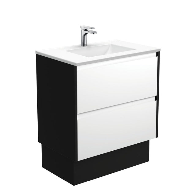 Fienza VAN75BWBK Vanessa Amato 750 Satin White Vanity On Kick Satin Black Panels - Vanity Units