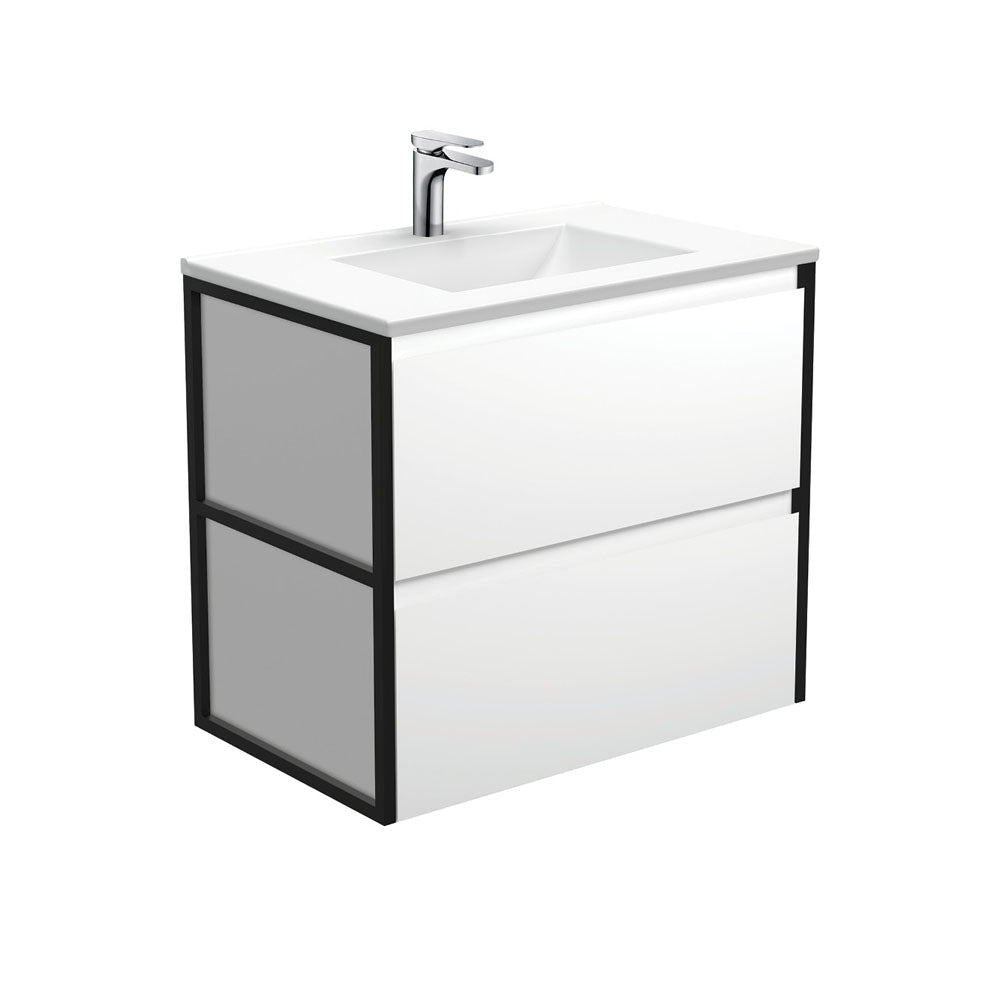 Fienza VAN75BWF Vanessa Amato 750 Satin White Wall-Hung Vanity Matte Black Frames - Vanity Units