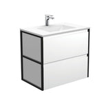 Fienza VAN75BWF Vanessa Amato 750 Satin White Wall-Hung Vanity Matte Black Frames - Vanity Units