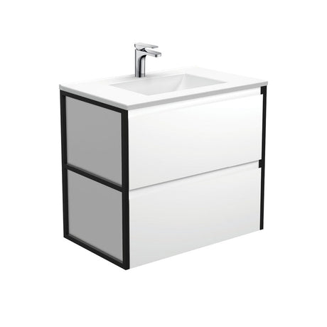 Fienza VAN75BWF Vanessa Amato 750 Satin White Wall-Hung Vanity Matte Black Frames - Vanity Units