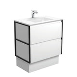 Fienza VAN75BWFK Vanessa Amato 750 Satin White Vanity On Kickboard Matte Black Frames - Vanity Units