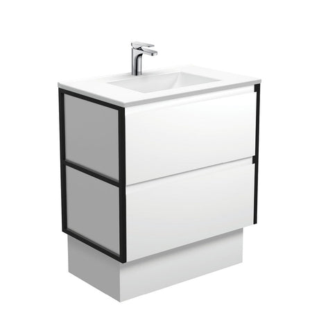 Fienza VAN75BWFK Vanessa Amato 750 Satin White Vanity On Kickboard Matte Black Frames - Vanity Units