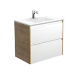 Fienza VAN75BWS Vanessa Amato 750 Satin White Wall-Hung Vanity Scandi Oak Panels - Vanity Units
