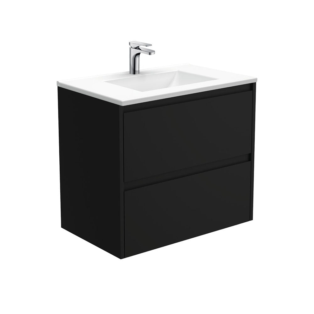 Fienza VAN75BXF Vanessa Amato 750 Satin Black Wall-Hung Vanity - Vanity Units