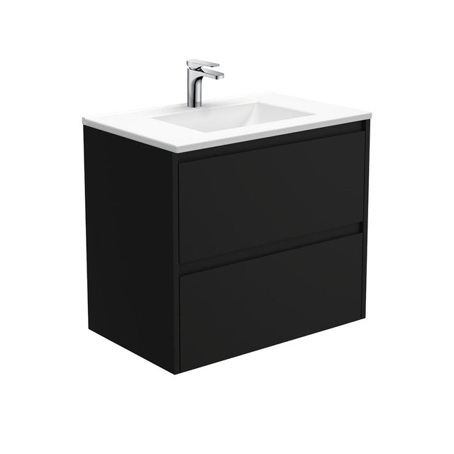 Fienza VAN75BXF Vanessa Amato 750 Satin Black Wall-Hung Vanity - Vanity Units