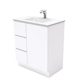 Fienza VAN75CL Vanessa Fingerpull Gloss White 750 Vanity on Kickboard Left Drawers - Vanity Units