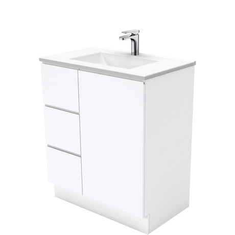 Fienza VAN75CL Vanessa Fingerpull Gloss White 750 Vanity on Kickboard Left Drawers - Vanity Units