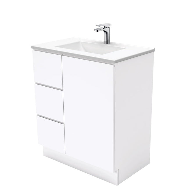 Fienza VAN75CL Vanessa Fingerpull Gloss White 750 Vanity on Kickboard Left Drawers - Vanity Units
