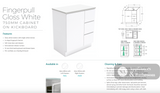 Fienza VAN75CR Vanessa Fingerpull Gloss White 750 Vanity on Kickboard Right Drawers - Vanity Units