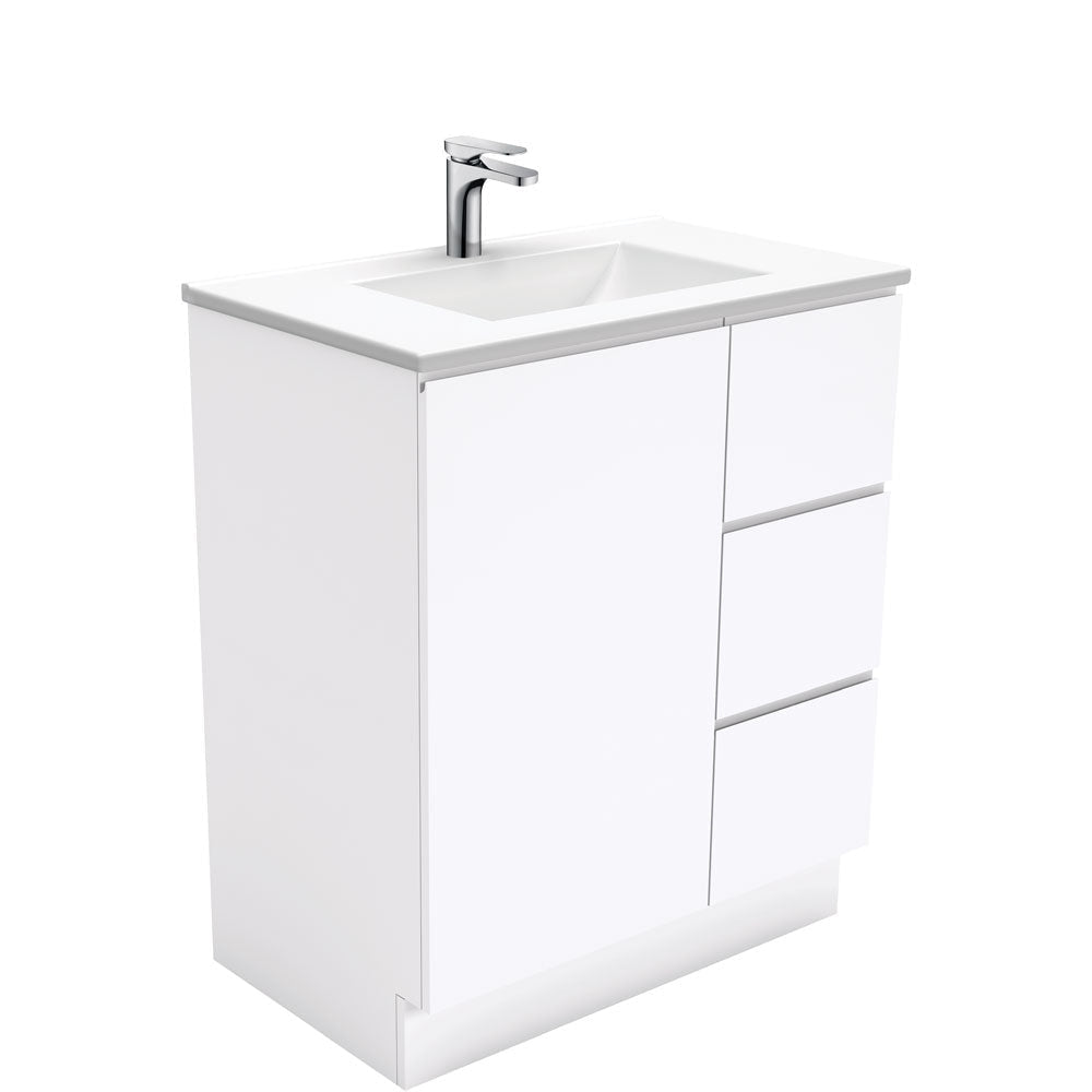 Fienza VAN75CR Vanessa Fingerpull Gloss White 750 Vanity on Kickboard Right Drawers - Vanity Units