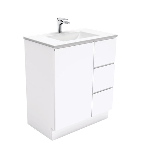 Fienza VAN75CR Vanessa Fingerpull Gloss White 750 Vanity on Kickboard Right Drawers - Vanity Units
