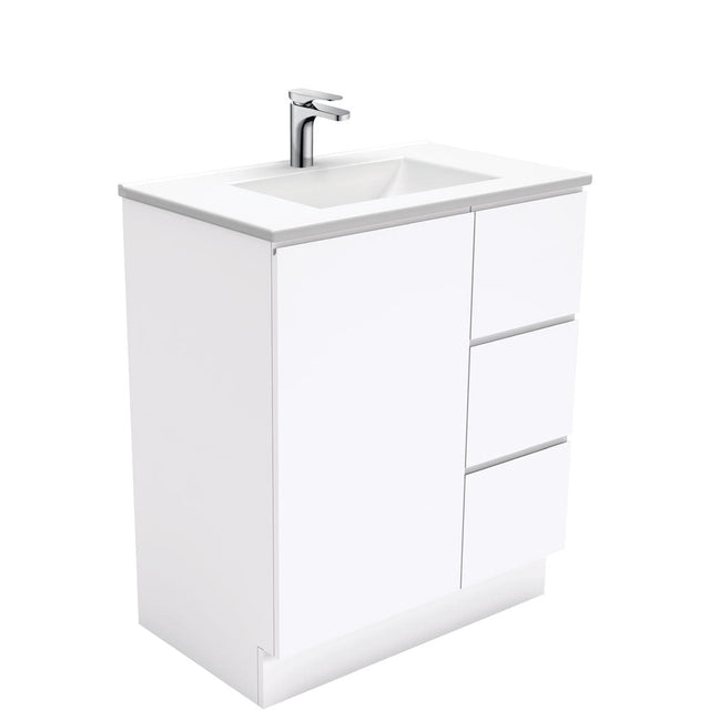 Fienza VAN75CR Vanessa Fingerpull Gloss White 750 Vanity on Kickboard Right Drawers - Vanity Units