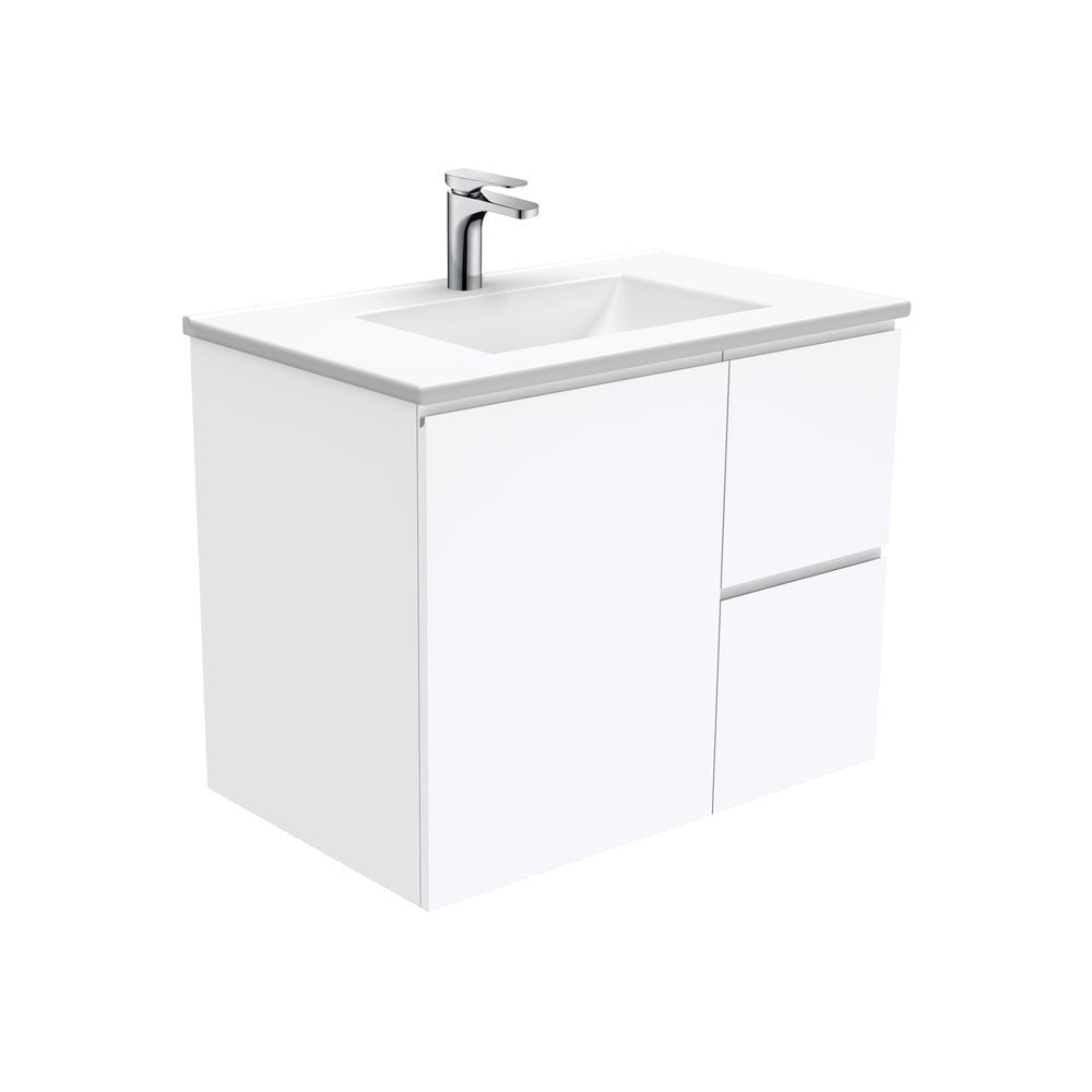 Fienza VAN75FR Vanessa Fingerpull Gloss White 750 Wall-Hung Vanity Right Drawers - Vanity Units