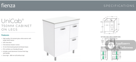Fienza VAN75NLWR Vanessa Unicab 750 Vanity On Legs Right Drawers - Vanity Units