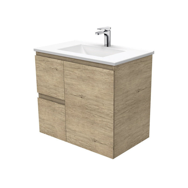 Fienza VAN75SL Vanessa Fingerpull Scandi Oak 750 Wall-Hung Vanity Left Drawers - Vanity Units