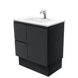 Fienza VAN75ZBKL Vanessa Fingerpull Satin Black 750 Vanity on Kickboard Left Drawers - Vanity Units