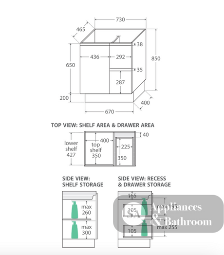 Fienza VAN75ZBKL Vanessa Fingerpull Satin Black 750 Vanity on Kickboard Left Drawers - Vanity Units