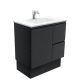 Fienza VAN75ZBKR Vanessa Fingerpull Satin Black 750 Vanity on Kickboard Right Drawers - Vanity Units