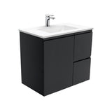 Fienza VAN75ZBR Vanessa Fingerpull Satin Black 750 Wall-Hung Vanity Right Drawers - Vanity Units