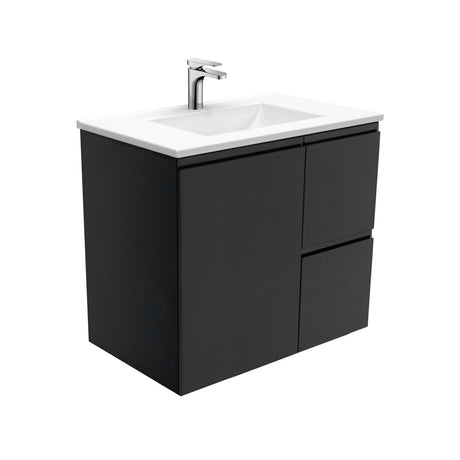 Fienza VAN75ZBR Vanessa Fingerpull Satin Black 750 Wall-Hung Vanity Right Drawers - Vanity Units