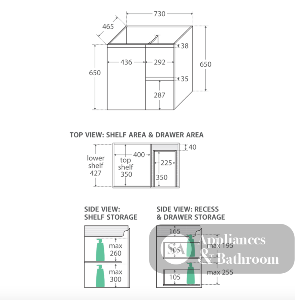 Fienza VAN75ZL Vanessa Fingerpull Satin White 750 Wall-Hung Vanity Left Drawers - Vanity Units