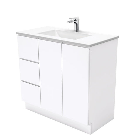 Fienza VAN90CL Vanessa Fingerpull Gloss White 900 Vanity on Kickboard Left Drawers - Vanity Units