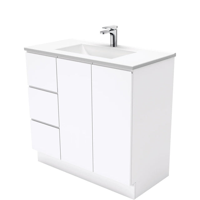 Fienza VAN90CL Vanessa Fingerpull Gloss White 900 Vanity on Kickboard Left Drawers - Vanity Units