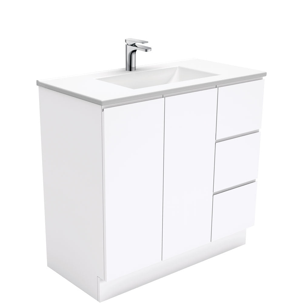 Fienza VAN90CR Vanessa Fingerpull Gloss White 900 Vanity on Kickboard Right Drawers - Vanity Units