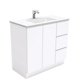 Fienza VAN90CR Vanessa Fingerpull Gloss White 900 Vanity on Kickboard Right Drawers - Vanity Units