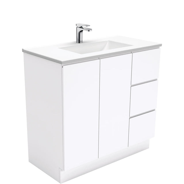 Fienza VAN90CR Vanessa Fingerpull Gloss White 900 Vanity on Kickboard Right Drawers - Vanity Units