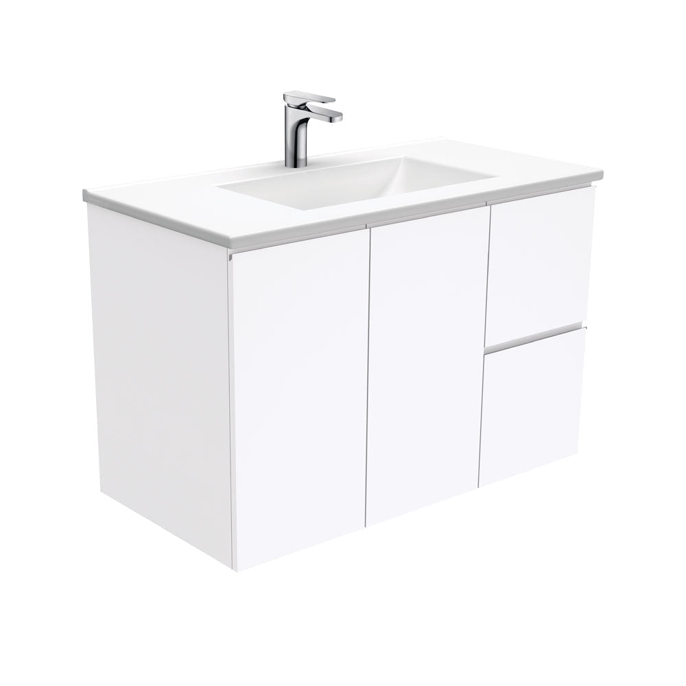 Fienza VAN90FR Vanessa Fingerpull Gloss White 900 Wall Hung Vanity Right Drawers - Vanity Units