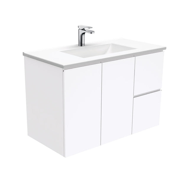 Fienza VAN90FR Vanessa Fingerpull Gloss White 900 Wall Hung Vanity Right Drawers - Vanity Units