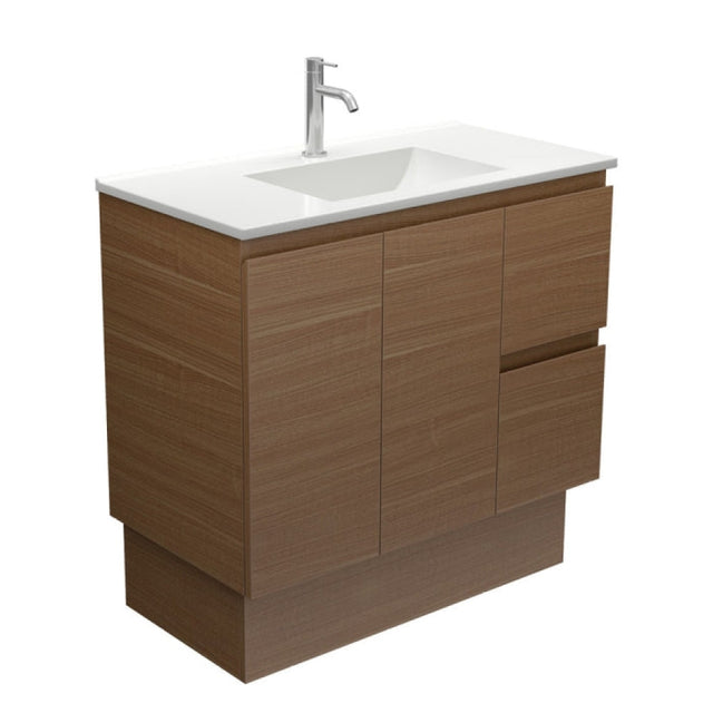 Fienza VAN90WAKR Vanessa Edge Walnut 900 Vanity on Kickboard Right Drawers