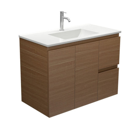 Fienza VAN90WAR Vanessa Edge Walnut 900 Wall Hung Vanity Right Drawers